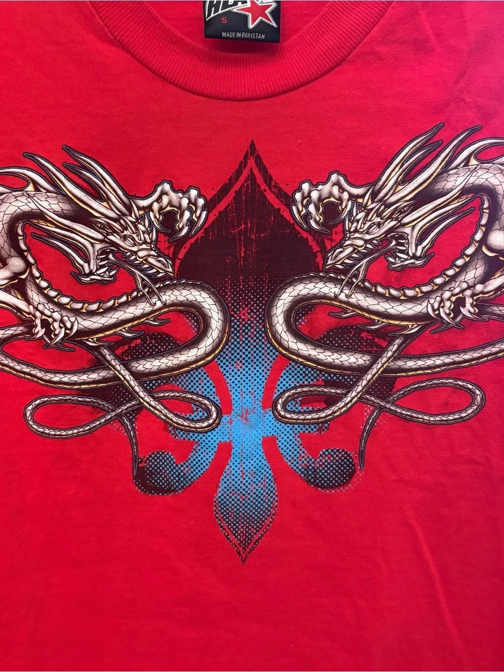 Vintage TOP HEAVY Kids Red Dragon Graphic Long Sleeve Y2K Top Size Small (8/10)